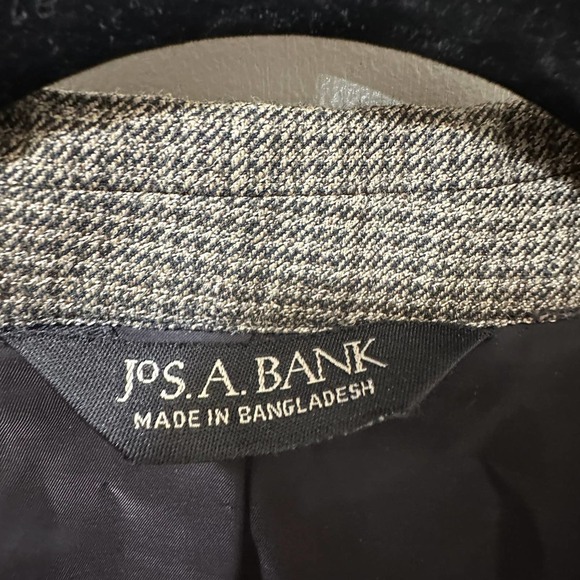 Jos A Bank Silk Wool Blazer Traveler's Collection 44L Houndstooth Brown Tan - Picture 11 of 13